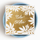 Modern Gold en White Floral Script Font Vierkante Visitekaartjes