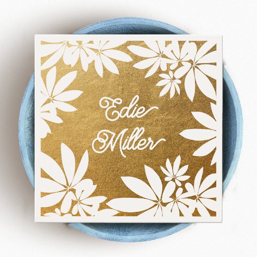 Modern Gold en White Floral Script Font Vierkante Visitekaartjes