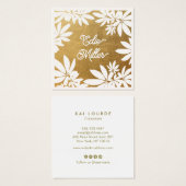Modern Gold en White Floral Script Font Vierkante Visitekaartjes (Voorkant /achterkant)