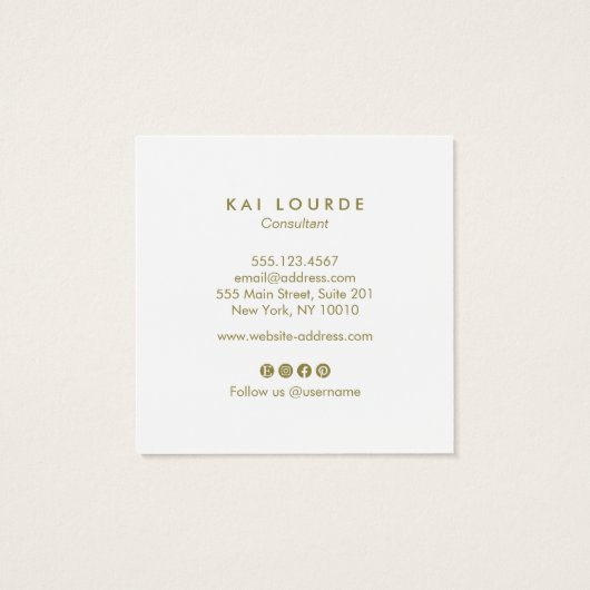 Modern Gold en White Floral Script Font Vierkante Visitekaartjes (Achterkant)