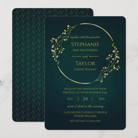 Modern Gold Eucalyptus Green Wedding Kaart (Voorkant / Achterkant)