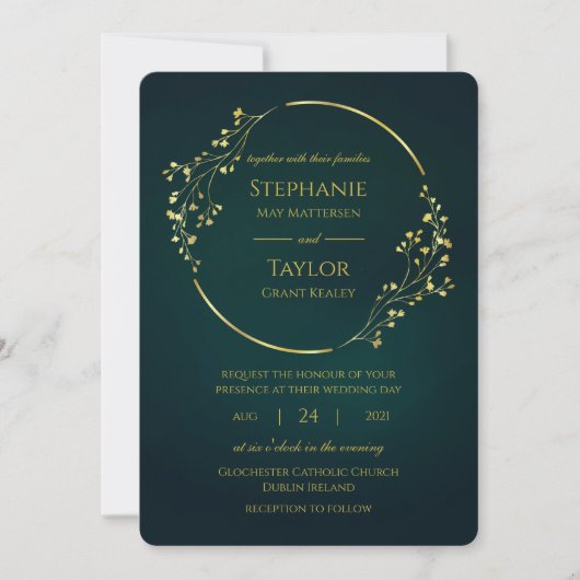 Modern Gold Eucalyptus Green Wedding Kaart (Voorkant)