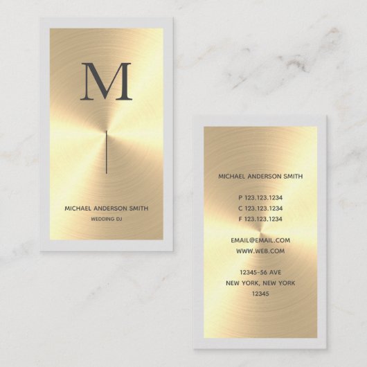 Modern Gold Faux DJ Monogram & Grens Visitekaartje (Voorkant / Achterkant)