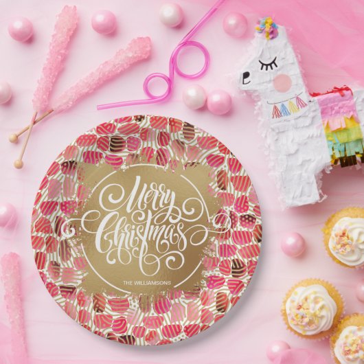 Modern Gold Faux Folie Merry KerstBerry Papieren Bordje (Feest)