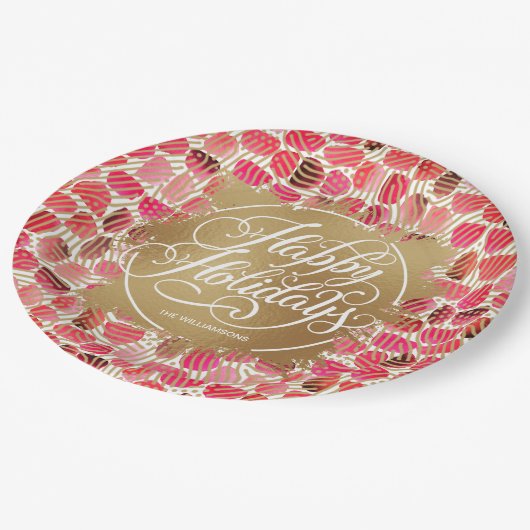 Modern Gold Faux Folie Prettige feestdagen Berry Papieren Bordje (Gekanteld)