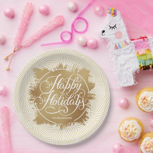 Modern Gold Faux Folie Prettige feestdagen Ivory Papieren Bordje (Feest)