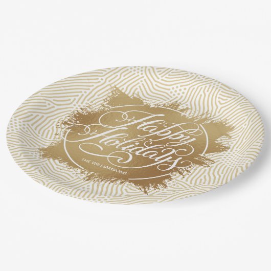 Modern Gold Faux Folie Prettige feestdagen Ivory Papieren Bordje (Gekanteld)