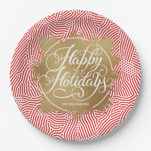 Modern Gold Faux Folie Prettige feestdagen Red Papieren Bordje