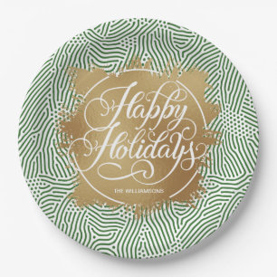 Modern Gold Faux Prettige feestdagen Green Papieren Bordje
