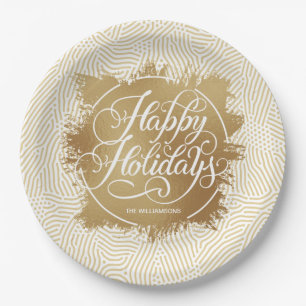 Modern Gold Faux Prettige feestdagen Ivory Papieren Bordje