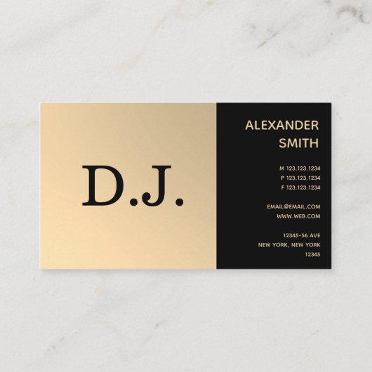 Modern Gold Faux Two-Toned DJ Monogram Visitekaartje (Achterkant)