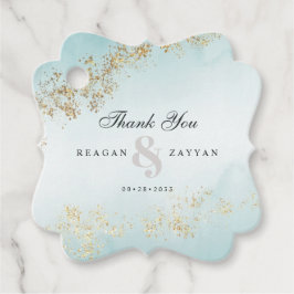 Modern Gold Fleck Blauwgroen Mist Weddenschap Hart Bedankjes Labels