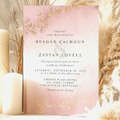 Modern Gold Flecks Blush Pink Waterverf Wedding Kaart