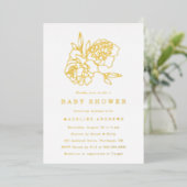 Modern Gold Floral Baby shower Folie Uitnodiging (Staand Voorkant)