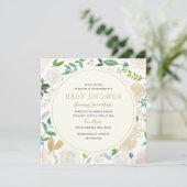 Modern Gold Floral Baby shower Invitation Kaart (Staand voorkant)