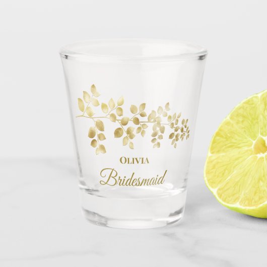 Modern Gold Floral Bridesmaid Shot Glass Glas (Voorkant)