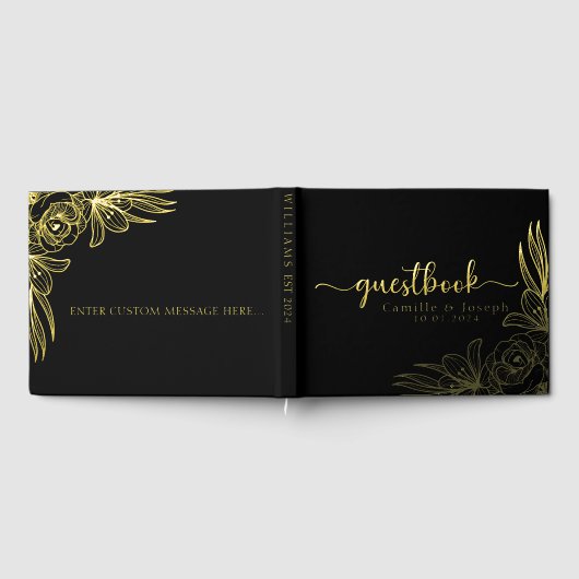 Modern Gold Floral bruiloft gastenboek (Volledig)