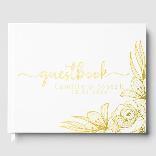 Modern Gold Floral bruiloft gastenboek (Voorkant)