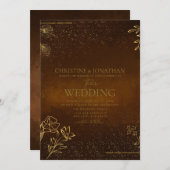 Modern Gold Floral | Bruin huwelijk Kaart (Voorkant / Achterkant)