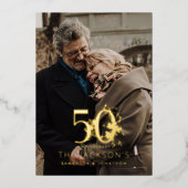 Modern Gold Floral Formal 50th Wedding Anniversary Folie Uitnodiging (Voorkant)