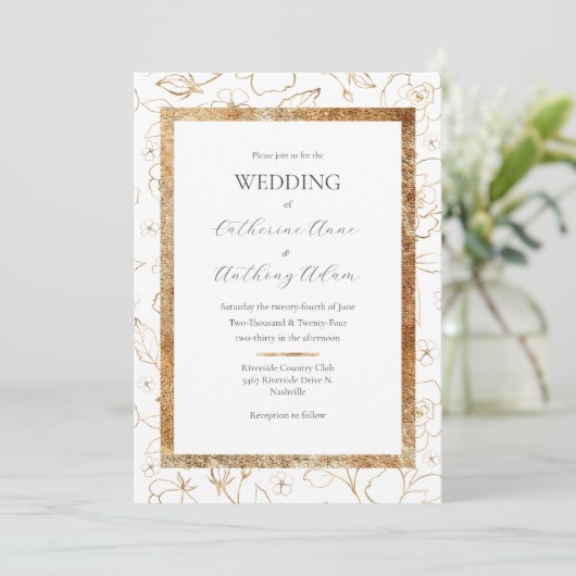 Modern Gold Floral Wedding Kaart (Staand voorkant)