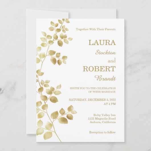 Modern Gold Floral Wedding Kaart (Voorkant)