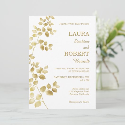 Modern Gold Floral Wedding Kaart (Staand voorkant)