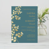 Modern Gold Floral Wedding Kaart (Staand voorkant)