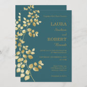 Modern Gold Floral Wedding Kaart (Voorkant / Achterkant)
