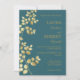 Modern Gold Floral Wedding Kaart