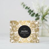 Modern Gold Flowers Black Circle Briefkaart (Staand voorkant)