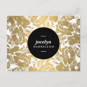 Modern Gold Flowers Black Circle Briefkaart