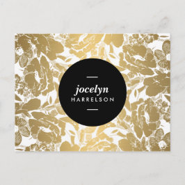 Modern Gold Flowers Black Circle Briefkaart