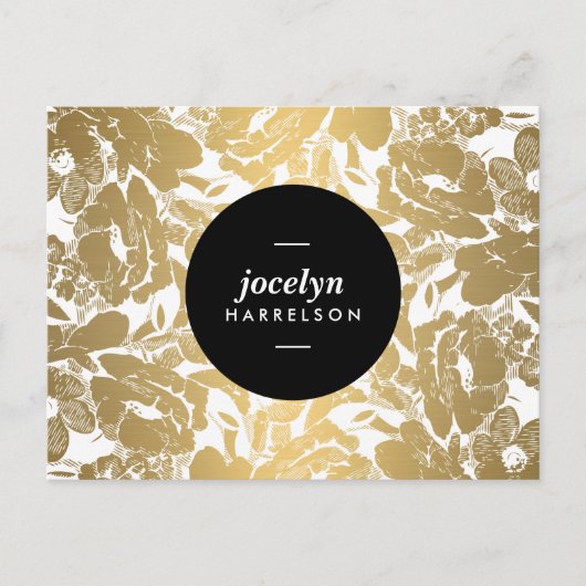 Modern Gold Flowers Black Circle Briefkaart (Voorkant)