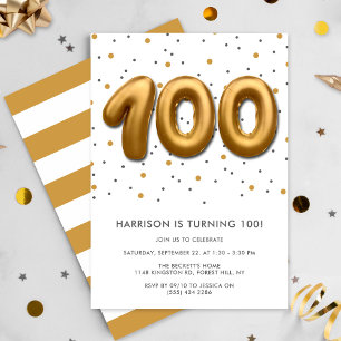 Modern Gold Foil ballon 100th Birthday Kaart