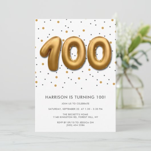 Modern Gold Foil ballon 100th Birthday Kaart (Staand voorkant)