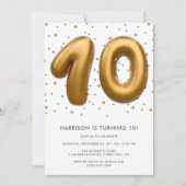 Modern Gold Foil ballon, 10e verjaardag Kaart (Voorkant)