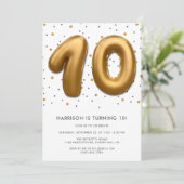 Modern Gold Foil ballon, 10e verjaardag Kaart (Staand voorkant)