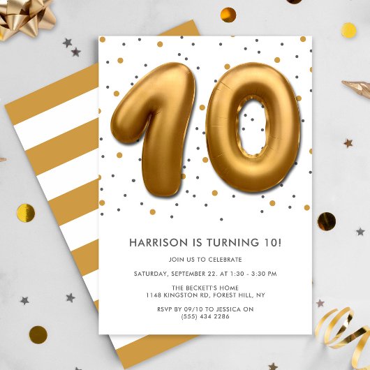 Modern Gold Foil ballon, 10e verjaardag Kaart