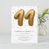 Modern Gold Foil ballon 11e verjaardag Kaart (Staand voorkant)