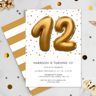 Modern Gold Foil ballon 12e verjaardag Kaart