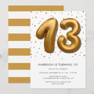 Modern Gold Foil ballon 13e verjaardag Kaart