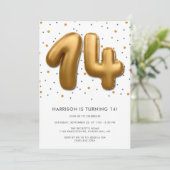 Modern Gold Foil ballon 14e verjaardag Kaart (Staand voorkant)