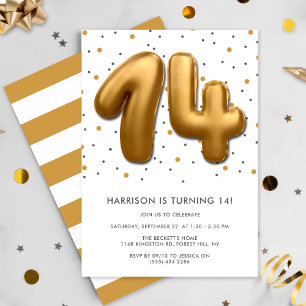 Modern Gold Foil ballon 14e verjaardag Kaart
