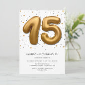 Modern Gold Foil ballon 15e verjaardag Kaart (Staand voorkant)