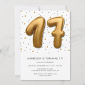 Modern Gold Foil ballon 17th Birthday Kaart (Voorkant)