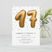 Modern Gold Foil ballon 17th Birthday Kaart (Staand voorkant)