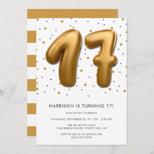 Modern Gold Foil ballon 17th Birthday Kaart