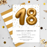Modern Gold Foil ballon 18th Birthday Kaart<br><div class="desc">Viel in stijl met deze trendy uitnodigingen van het verjaardagsfeest. Het ontwerp is gemakkelijk te personaliseren met je eigen formulering en je familie en vrienden zullen enthousiast zijn als ze deze geweldige partijuitnodiging ontvangen.</div>