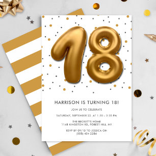 Modern Gold Foil ballon 18th Birthday Kaart